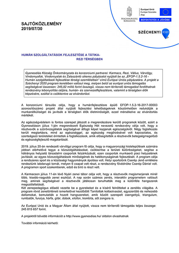 Sajtokozlemeny Gyenes 2019 Jlius 1